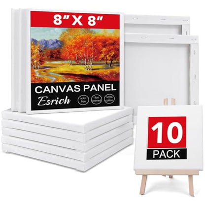 ESRICH Stretched Canvas for Painting, 10 Pack 8x8 Canvas for Painting Primed Acid-Free, Wood Framed Blank Canvas, Art Canvases for Beginners, Artists for Oil,Acrylic Paint, Pouring Painting. - size: 10 Packs - 1 Size (8x8)