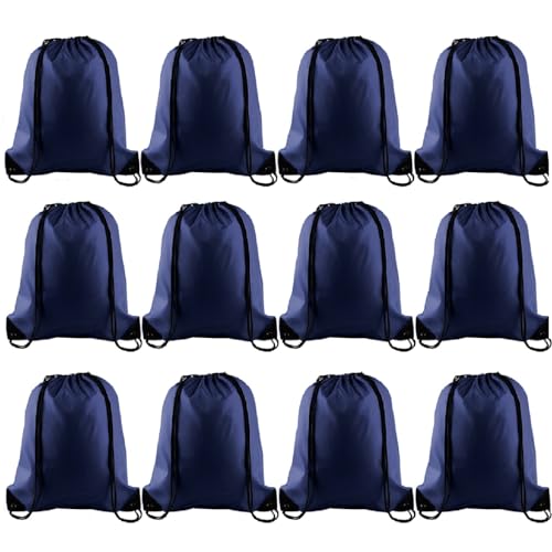 KUUQA 12Pcs Navy Blue Drawstring Backpack Bags - color: Navy Blue