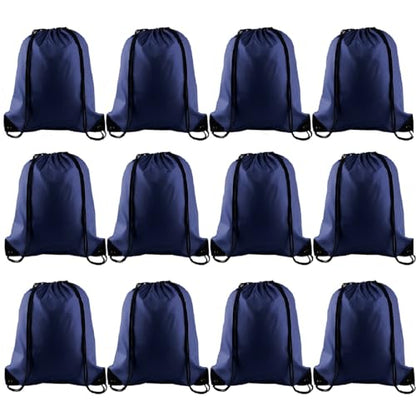 KUUQA 12Pcs Navy Blue Drawstring Backpack Bags - color: Navy Blue