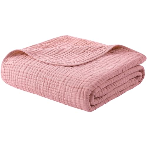 Yoofoss Muslin Blanket 100% Organic Cotton Throw Large 50" x 60" for Bed Couch Summer Gauze Blanket for Adults Lightweight and Breathable Bean Paste - color: Bean Paste, size: 50" x 60"