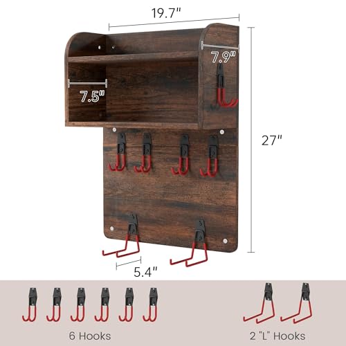 Home Gym Organizer,Wall Mount Yoga Mat Holder Rack,Home Gym Storage Rack for Workout Exercise Equipment,Garage Gym Accessories&Home Gym Must Haves,Rustic Brown&Black - color: Rustic Brown and Black
