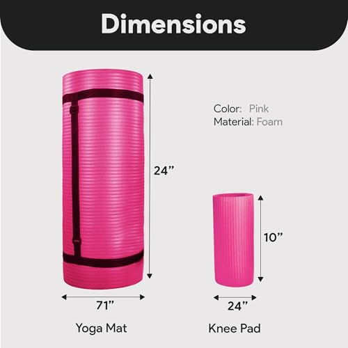 BalanceFrom 71x24 Inches Yoga Mat with Knee Pad and Optional Blocks – Extra 1-Inch Thick Non-Slip Foam with Anti-Tear Surface and Carrying Strap for Home, Studio, or Gym Workouts - color: Pink, style: Mat & Knee Pad