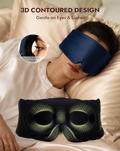 SilkSilky 22 Momme Mulberry Silk Sleep Mask for Side Sleepers, Dark Blue - color: Dark Blue