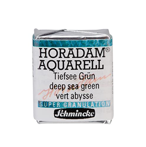 Schmincke - HORADAM® AQUARELL, Super Granulation, 14 954 044 Deep Sea Green, 1/2 Pans, Very Strong granulating Colors, Finest, Super granulating Watercolors - color: 954 deep sea green
