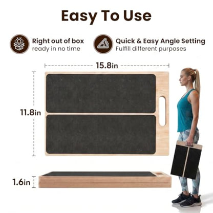 Adjustable Wooden Slant Board, Portable Incline Board for Calf Stretching, Squats, Pilates & PT, Heel, Ankle, Knee, Foot, Leg Relief