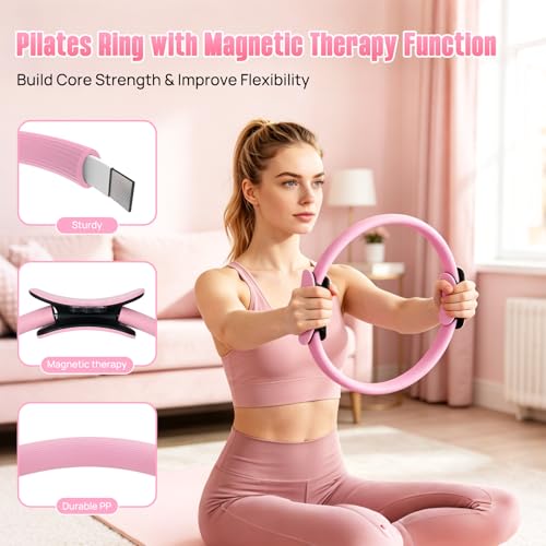 15-in-1 Pilates Kit for Women - Home Pilates Workout Kit with Pilates Ring, Yoga Ball, Exercise Bands, Sliders, Socks & Bag - Pilates Essentials Kit for Home Workouts, Pilates Sets for Women