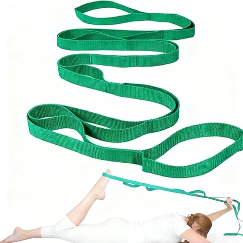 Bestac Stretching Strap Yoga Strap for Home Workout, Exercise, Pilates & Gymnastics - 10 Loops Non-Elastic Stretch Band for Flexibility, Women & Men