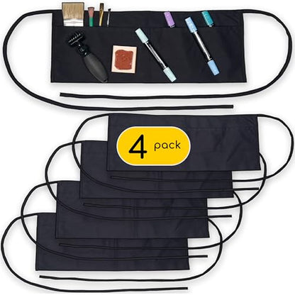 2 Pocket Canvas Work Waist Nail Apron Belt Washable Tool Utility Gardening Woodworkers Roofers Artists & Crafts - color: Black 4 Pack