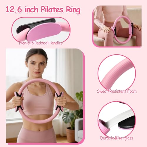 Pilates Kit for Home Workouts, Pilates Workout Sets for Women | Pilates Kit with Pilates Ring&Ball, Grip Socks, 10-50 LB Resistance Band, Portable Cooling Towel, Carage bag, Workout Guide