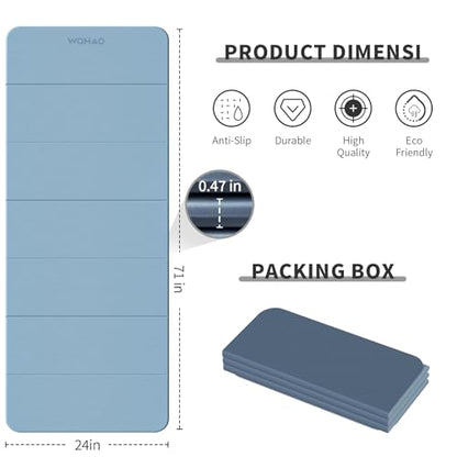 7-Fold Yoga Mat 70"x24" - 1/2 Inch Thick - color: Blue-gray+Navy blue