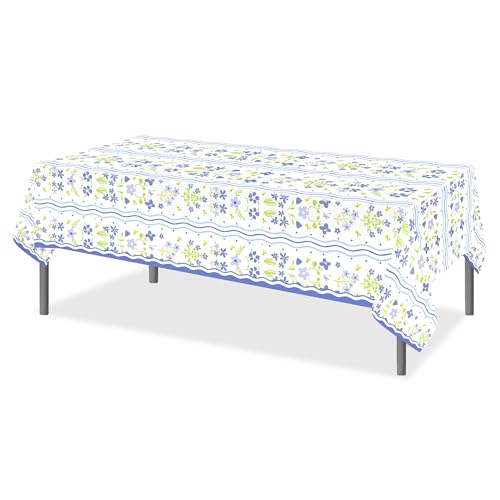 1Pc Blue Flowers Party Plastic Tablecloth 54 x 87 Inch Long Table Cover, Fresh Wildflowers Party Tablecover for Floral Theme Kids Baby Shower Birthday Dinner Picnic Kitchen Event - color: Blue Flowers