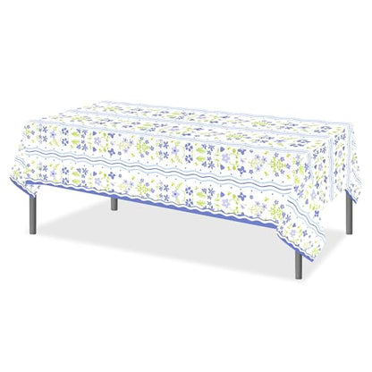 1Pc Blue Flowers Party Plastic Tablecloth 54 x 87 Inch Long Table Cover, Fresh Wildflowers Party Tablecover for Floral Theme Kids Baby Shower Birthday Dinner Picnic Kitchen Event - color: Blue Flowers