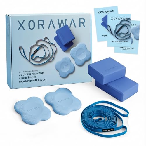 Yoga Blocks 2 Pack | Stretch Straps with Loops | Knee Cushions for Kneeling 2 Packs | Pilates Starter Kit for Women,Pilates Equipment Set, Home Workout Equipment for Women