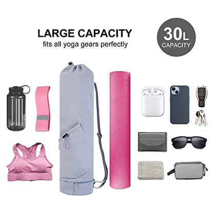 sportsnew Yoga Mat Bag Drawstring Pocket-Full Zip Cargo Yoga Mat Carrier Bag with Water Bottle Pocket and Bottom Wet Pocket Exercise Yoga Mat Carrier Multi-Functional Storage Bag, Blue & Pink
