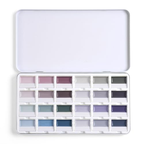 Fuumuui CREAMORA Watercolor Paint Set 24 Color Opaque Semi-Solid Muted Gray Tone Paint | for Soft Gradient, Professional Adult Beginner Artist Supplies for Realistic Landscape Hobbyists Art Painting - color: Low-key
