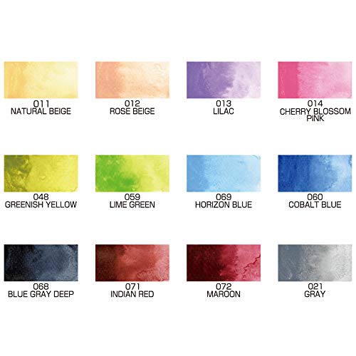 Kuretake Gansai Tambi Watercolor Paint Set, 12 Nuance Colors, Made in Japan | 12 new nuance colors, smooth blending pigment, oversized pans, color chart included, Professional Use, Artist Grade - style: 12 colors (Nuance)