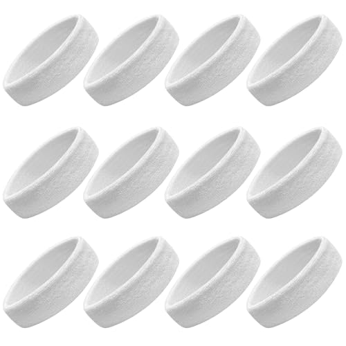 Sweatbands Sport Headbands for Men & Women, Sweat Head Bands Moisture Wicking Sport Headband Cotton Sweatbands for Basketball, Athletic Exercise, Running - color: White 12 pcs