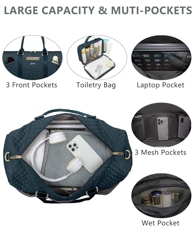 Women Weekender Travel Duffle Bag: Travel Duffel Overnight Bags with Shoe Compartment Large Carry on Tote with Toiletry Bag Weekend Traveling Yoga Gym Hospital Bag for Women with Wet Pocket - color: 07-Peacock Blue, size: Large