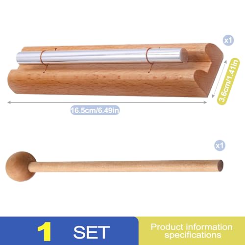 7" Solo Tone Meditation Chime, Mindfulness Bell & Sound Healing Instruments, Responsive Classroom Chime for Teachers Management, Wood Percussion Chimes for Yoga, Energy & Focus - Silver