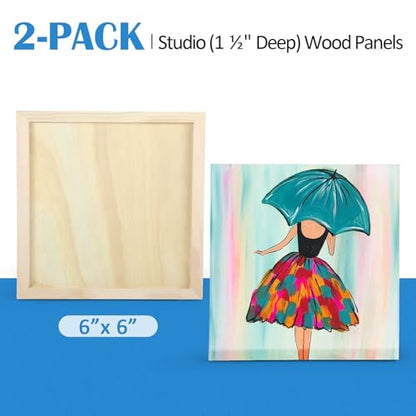 2 Pack 6x6 Gallery Unfinished Wooden Canvas Panels | Birch Wood Panels Kit, 1 1/2" Deep Art Cradle Boards for Painting, Pouring, Burning,Epoxy Resin, Laser Engraving Cutting - size: 6*6 2 Pack