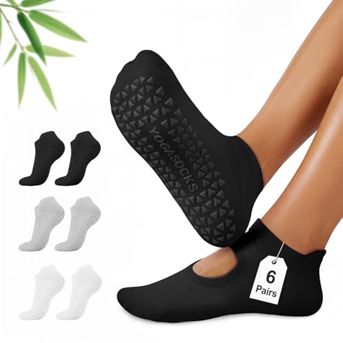 ALLIVE Pilates Socks with Grips for Women, Bamboo Breathable Non Slip Socks for Yoga, Barre, Studio, and Home Use - color: 6pairs 2black2white2grey