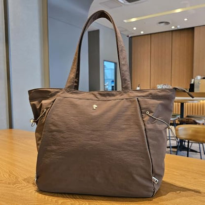 ESVAN Yoga Tote Bag for Women Shoulder Bags Drawstring for Office Workout Travel Carryall Pilates Gym and Beach - color: Coffee