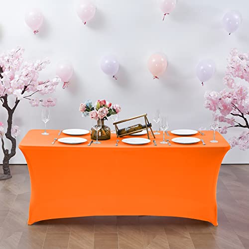 CWK 6FT Spandex Fitted Tablecloth,Rectangular Table Cover,Light Orange | Fits 72x30" rectangular folding tables.Wrinkle & stain resistant stretch fabric.Ideal for parties,weddings & vendor events - color: Light Orange, size: 72" x 30" (Rectangular)