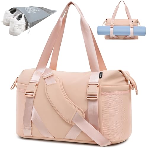 MAXTOP Women's Yoga Bag with Shoe Pouch,Travel Bag for Gym Workout Daily | 2 Bonus Shoe Bags,Yoga mat straps,Dry and Wet Separation,Tote Bag Ideal for Workout Overnight Gymnastics Exercise Dance - color: Pink