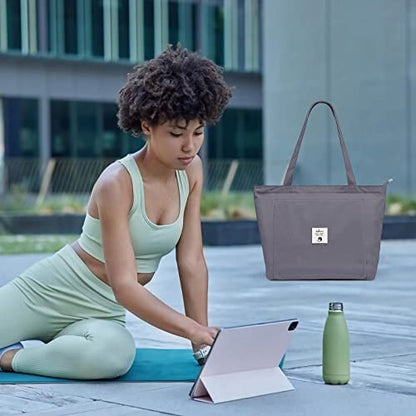 WLLWOO Yoga Mat Carrier Bag for Women Canvas Carryall Tote Gym Pilates | Large Holder Zipper Shoulder for Beach Travel Workout Fitness Office - color: gray