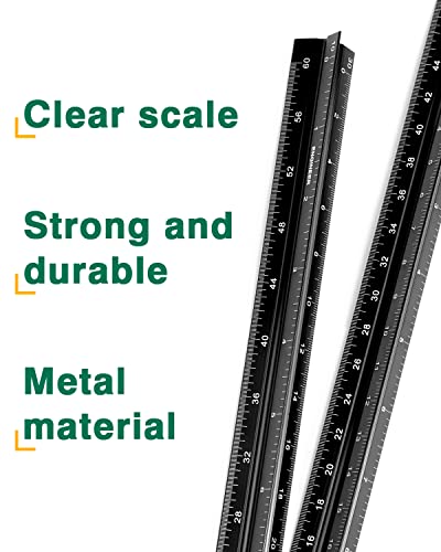 Engineer Scale Ruler 2 Pack 12-Inch Triangular Ruler Metal Scale Ruler for Blueprints Drafting Ruler for Civil Engineer, Draftsman - size: Engineer 2 Packs