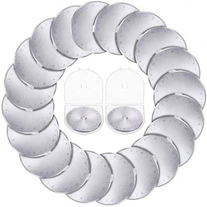 Wamlente 20 Pack 60mm Rotary Cutter Blades, Titanium Coated Steel,Silver | Fits Most Cutters for Quilting Sewing Crafts, Cuts Fabric Leather Vinyl Felt, Titanium Coating, Includes 2 Protective Cases - color: Silver