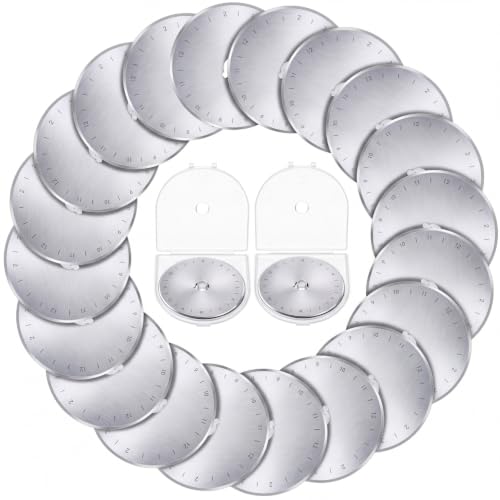 Wamlente 20 Pack 60mm Rotary Cutter Blades, Titanium Coated Steel,Silver | Fits Most Cutters for Quilting Sewing Crafts, Cuts Fabric Leather Vinyl Felt, Titanium Coating, Includes 2 Protective Cases - color: Silver