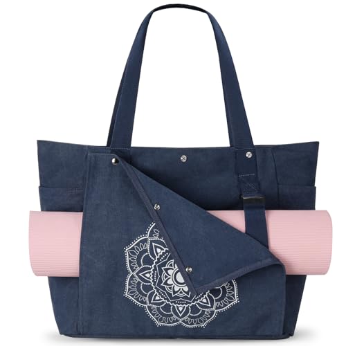 Gonex Yoga Mat Bag For Women Canvas Tote Pilates Gym Bag With Mat Carrier | Front-Opening Quick Access Mat Straps, Durable Cotton Canvas, Machine Washable, Bottle Holder Multi Pockets, Yoga Gym Travel - color: Blue, size: Large(17.7×6.1×15.3inch)