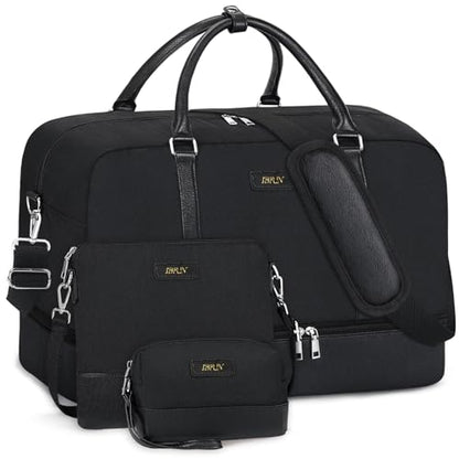 IBFUN Weekender Bags for Women, 21" Travel Duffle Bag with Shoe Compartment - color: A9-Nylon-Black