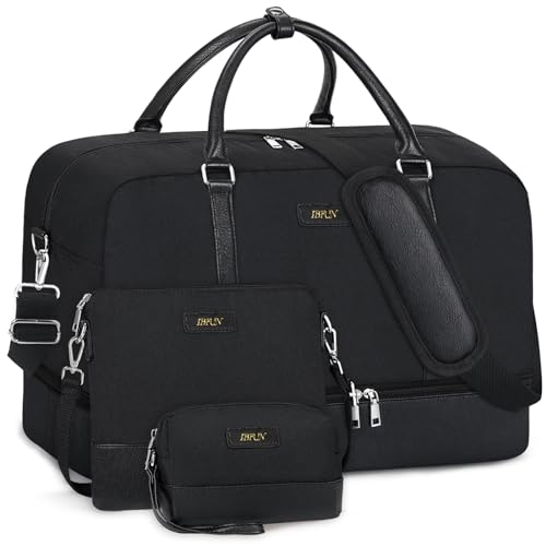 IBFUN Weekender Bags for Women, 21" Travel Duffle Bag with Shoe Compartment - color: A9-Nylon-Black