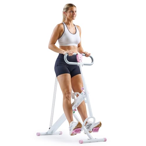 Sunny Health & Fitness Smart Row-N-Ride Glute & Leg Trainer, Foldable Squat Assist Rower with Exclusive SunnyFit App Connection - color: Pink
