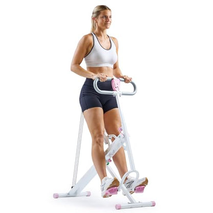 Sunny Health & Fitness Smart Row-N-Ride Glute & Leg Trainer, Foldable Squat Assist Rower with Exclusive SunnyFit App Connection - color: Pink
