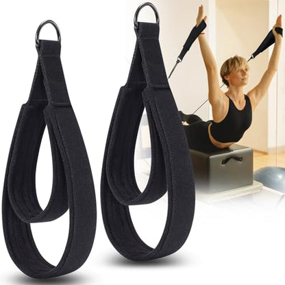 TOBWOLF 2PCS Pilates Straps for Reformer, Double Loop D Ring Foot Hand - color: Black