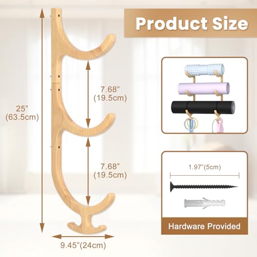 Wooden Yoga Mat Holder Wall Mount, Yoga Mat Storage Rack Organizer - color: Wood 3-tier