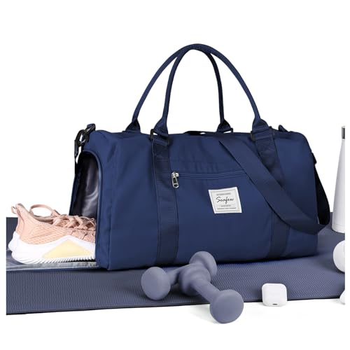 Gym Bag Womens Mens with Shoes Compartment and Wet Pocket Travel Duffel Bags for Women for Plane Sport Gym Tote Bags Swimming Yoga Waterproof Weekend Overnight Bag Carry on Bag Hospital Holdalls - color: A20-Dark Blue