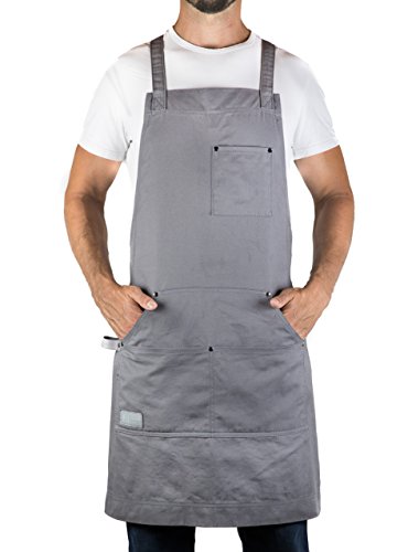 Hudson Durable Goods - Professional Grade Chef Apron for Kitchen, BBQ & Grill - color: Grey