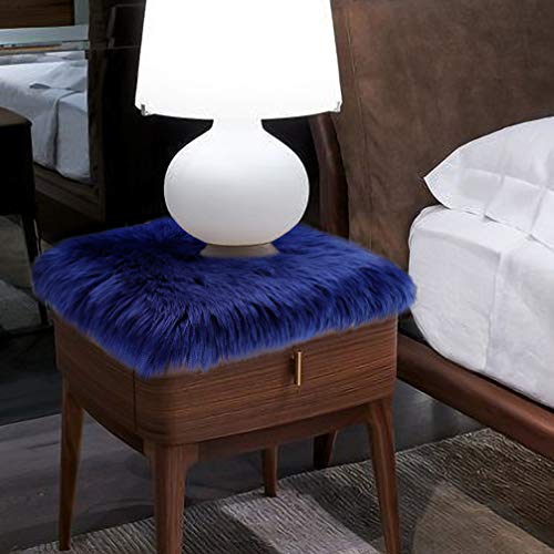 Softlife Blue Faux Fur Sheepskin Chair Cover Seat Cushion Pad Super Soft Area Rugs for Living Bedroom Sofa Dorm (1.6ft x 1.6ft, Royal Blue) - color: Royal Blue