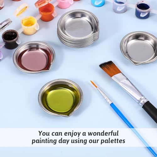 12 Small Round Paint Trays Painting Color Palette Paint Mixing Cups, 2-inch Makeup Palette Stainless Steel with Mouth Mini Metal Watercolor Palette for Modeling Mixing of Various Pigments