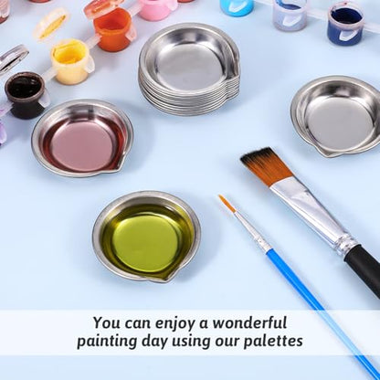 12 Small Round Paint Trays Painting Color Palette Paint Mixing Cups, 2-inch Makeup Palette Stainless Steel with Mouth Mini Metal Watercolor Palette for Modeling Mixing of Various Pigments