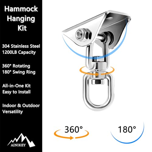 Heavy Duty Hammock Hanging Kit, 360° Rotating 1200 lb Swing Hangers for Hammock Chair Stand, Seat, Porch Swing, Yoga, Tree, Indoor Outdoor Hanging Hardware Sliver | Pack of 2 - color: Sliver | Pack of 2