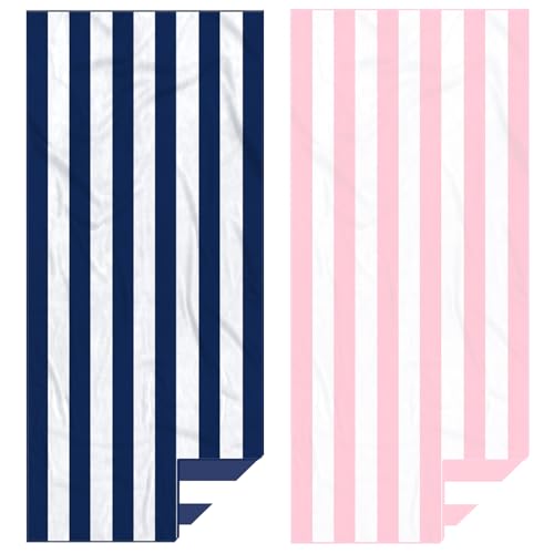 Eunzel 2 Pack Microfiber Beach Towel, Quick Dry Travel Towel Large Sand Free Towel for Beach, Camping, Swim Pool, Gym, Sports& Yoga 71"x32", Stripe Navy & Pink - color: Stripe Navy & Pink