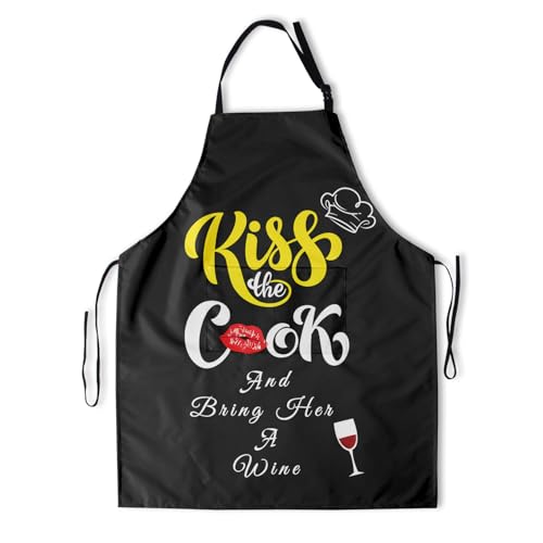 Giwawa Unisex Adult Apron Waterproof Stain Resistant Kitchen Cooking Apron with 2 Pockets for BBQ Grill Painting - color: Kiss the Cook