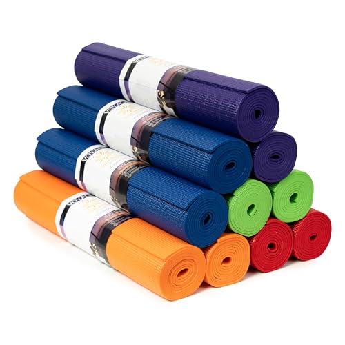 Voyage 5mm Studio Yoga Mats, 10 Pack, 72x24in | Extra Long, Anti-Tear Exercise Mats for Workout, Stretching, Fitness - Non Slip Gym Mats for Home, Schools and Studios - color: Assorted