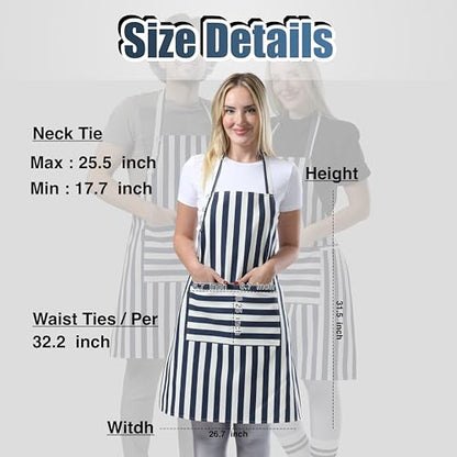 TOSHEX Kitchen Apron Cotton Waterdrop Resistant Adjustable Button Women Men | Premium Cotton Cooking Apron with Pocket. Striped, Gift, Navy Blue - color: Navy Blue