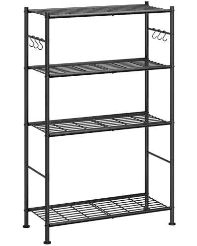 Sakugi Storage Shelves - 4-Tier Spacious Shelf Organizer with Hooks & Leveling Feet, Easy to Assemble, Rust-Resistant Garage Shelving for Kitchen, Pantry, Bedroom, 33.2" x 12.7" x 57.3", Black - color: Black, size: 33.2" x 12.7" x 57.3" (4T)